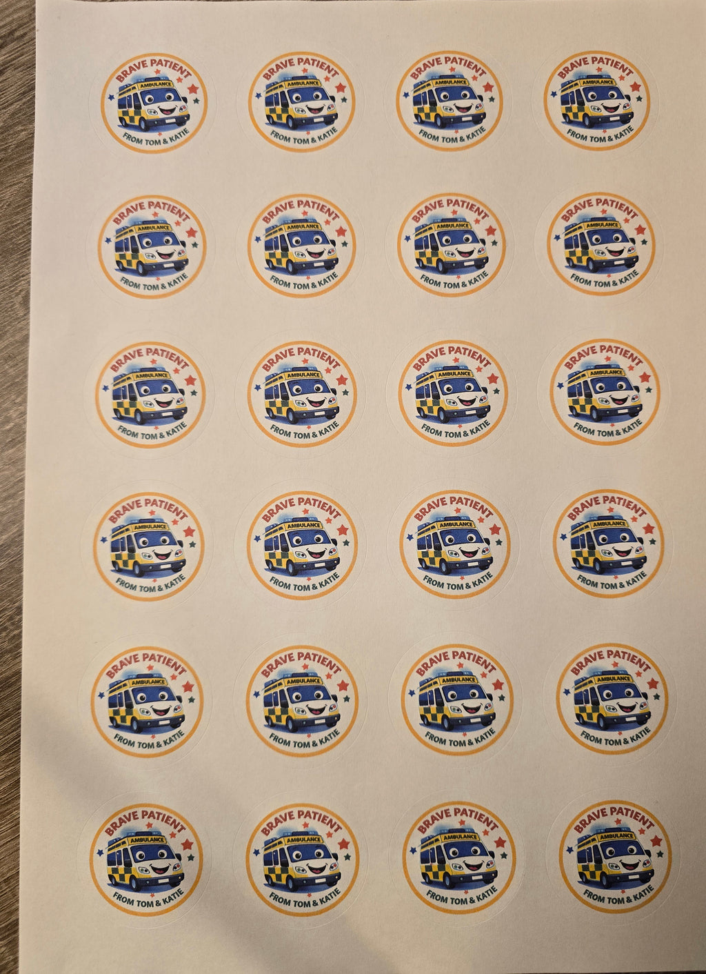 Brave Patient Ambulance Stickers - 24 sticker sheet