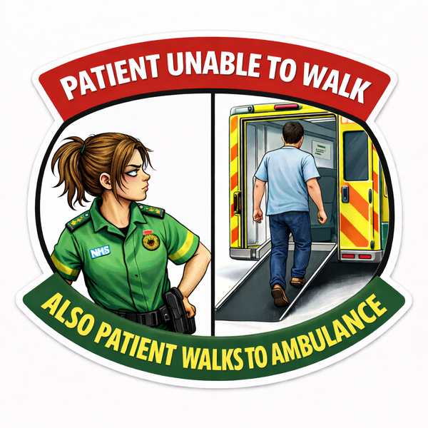 Ambulance Humour Vinyl Sticker - Unable to walk!