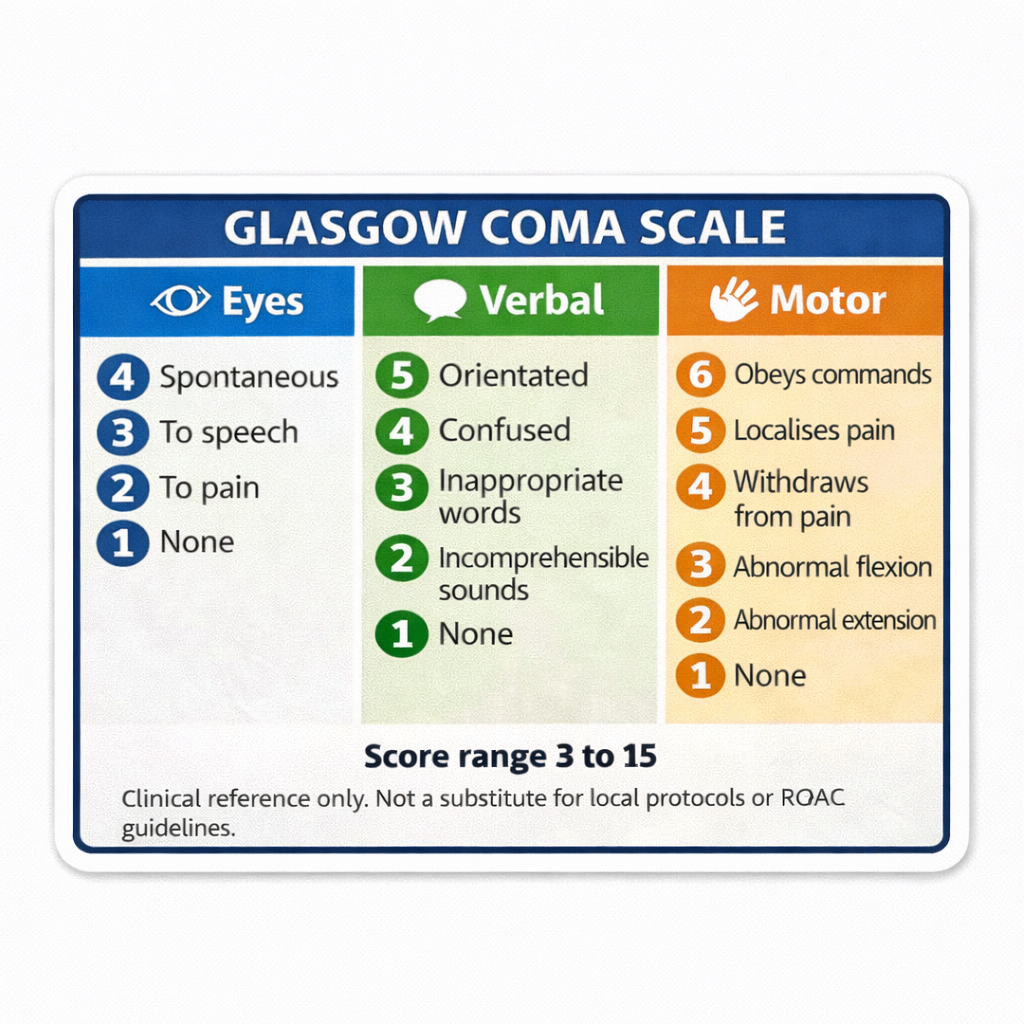 Ambulance Vinyl Sticker - GCS quick reference