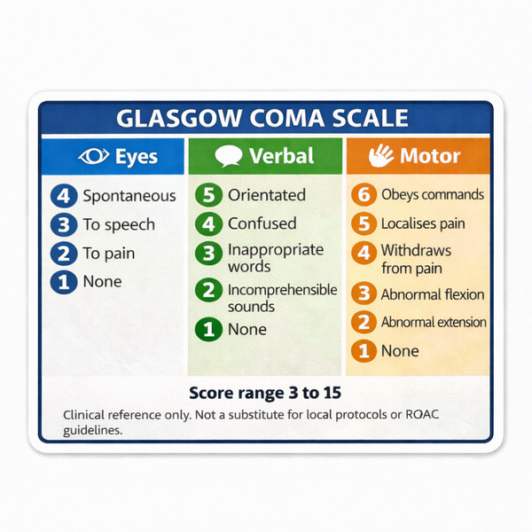 Ambulance Vinyl Sticker - GCS quick reference