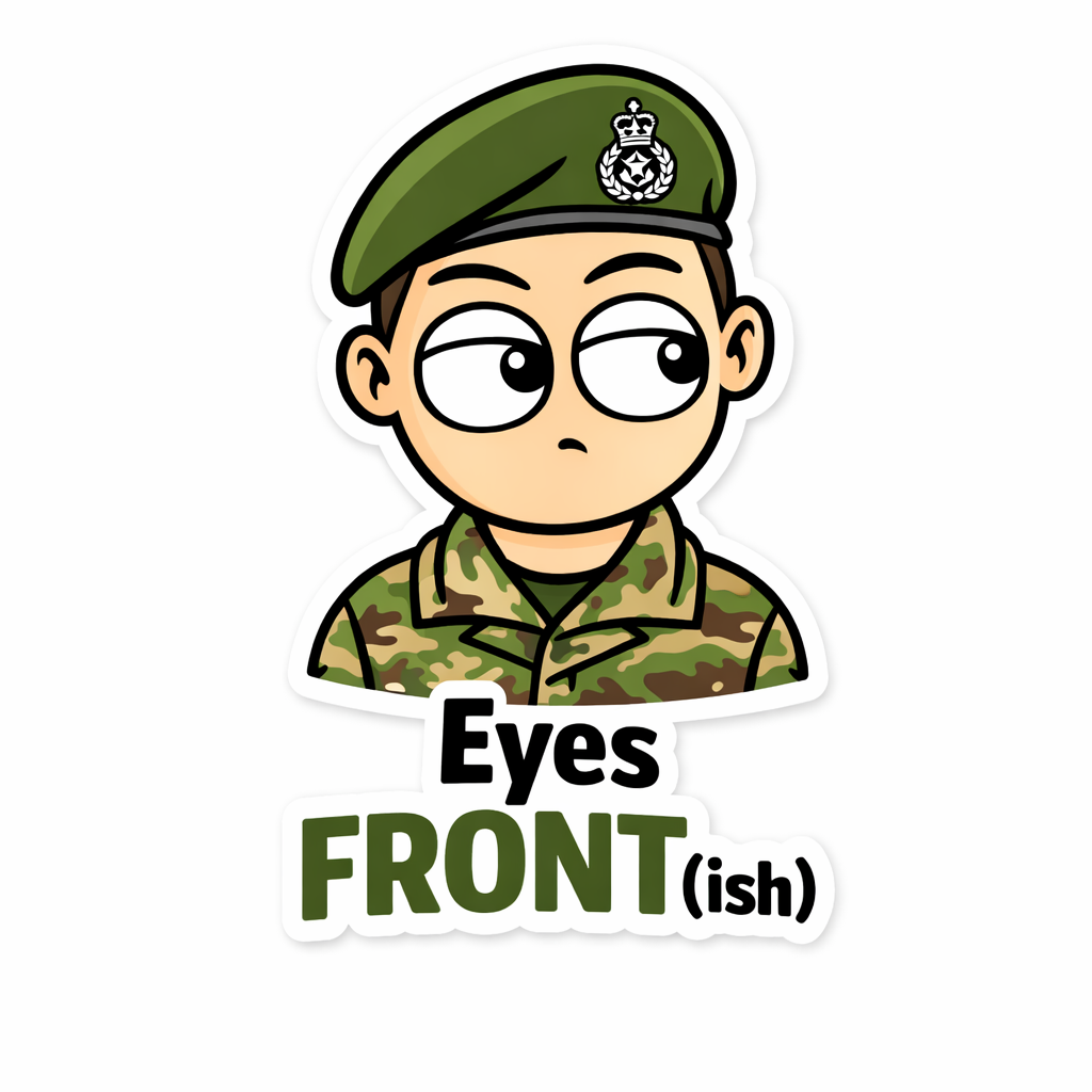 Armed Forces & Cadet Humour Vinyl Sticker - Eyes Front(ish)
