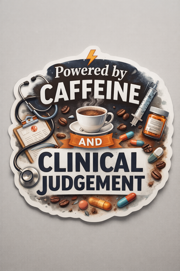 NURSE & ED Humour Vinyl Sticker - Powered by Caffeine!