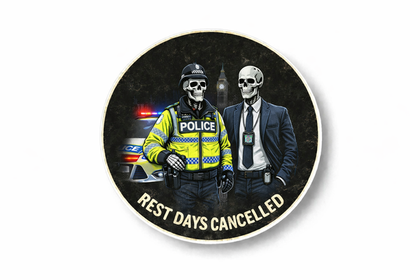 POLICE Humour Vinyl Sticker - Rest days cancelled!